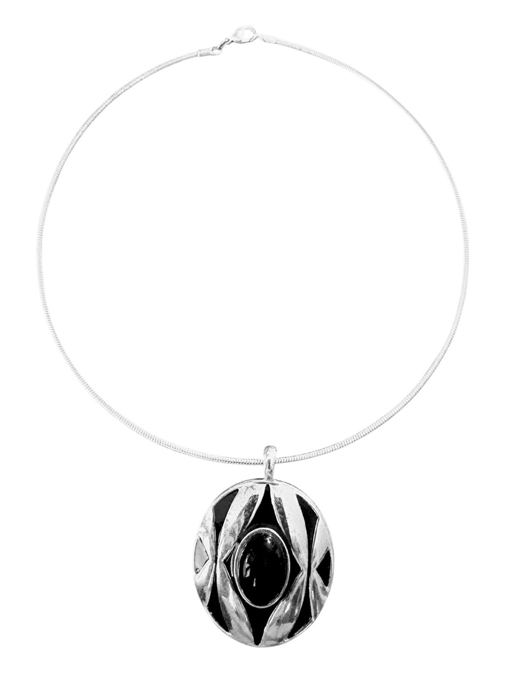 Liz Claiborne Silver Torque Choker Necklace with Black Accent Pendant